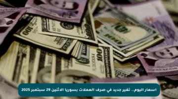أسعار اليوم.. تغير جديد في صرف العملات بسوريا الاثنين 29 سبتمبر 2025